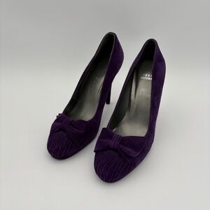 Stuart Weitzman Purple Suede Bow Pleated Heel Pumps Shoes Womens Size 10 M‎